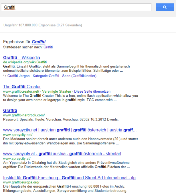 Google Suchresultat für "Grafiti"
