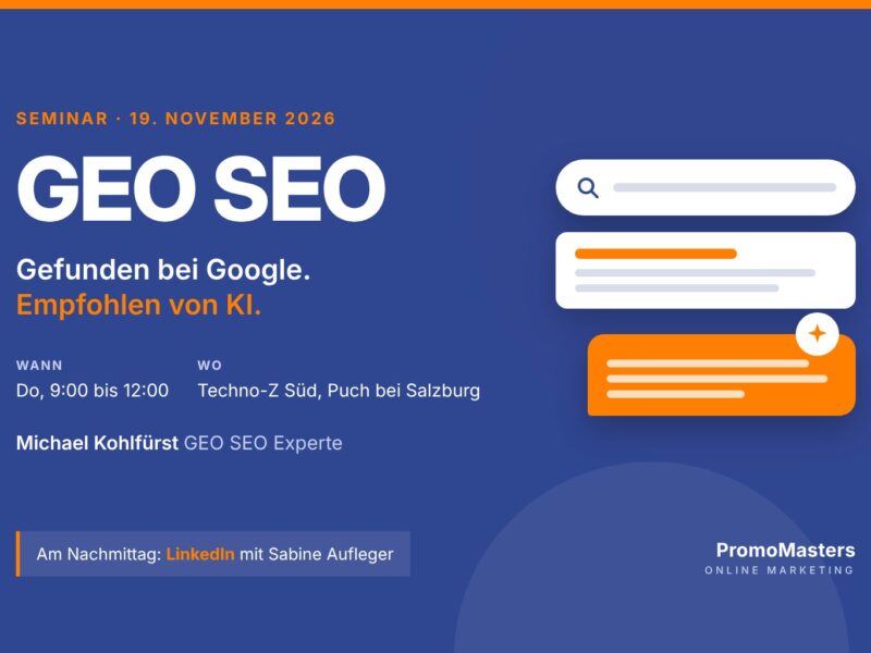 GEO SEO Seminar: Sichtbar bei Google und in KI-Antworten 2 GEO SEO Seminar mit Experte Michael Kohlfürst der Agentur PromoMasters
